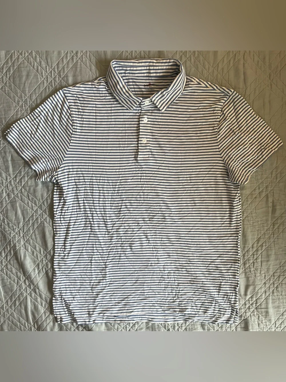 J. CREW Sueded cotton polo shirt in stripe in Ivory Blue Size L $59.50 BW382
